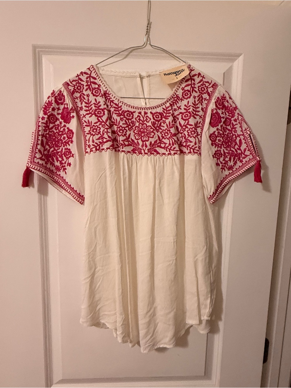 Savanna Jane Ivory Tunic with Pink Floral Embroidery